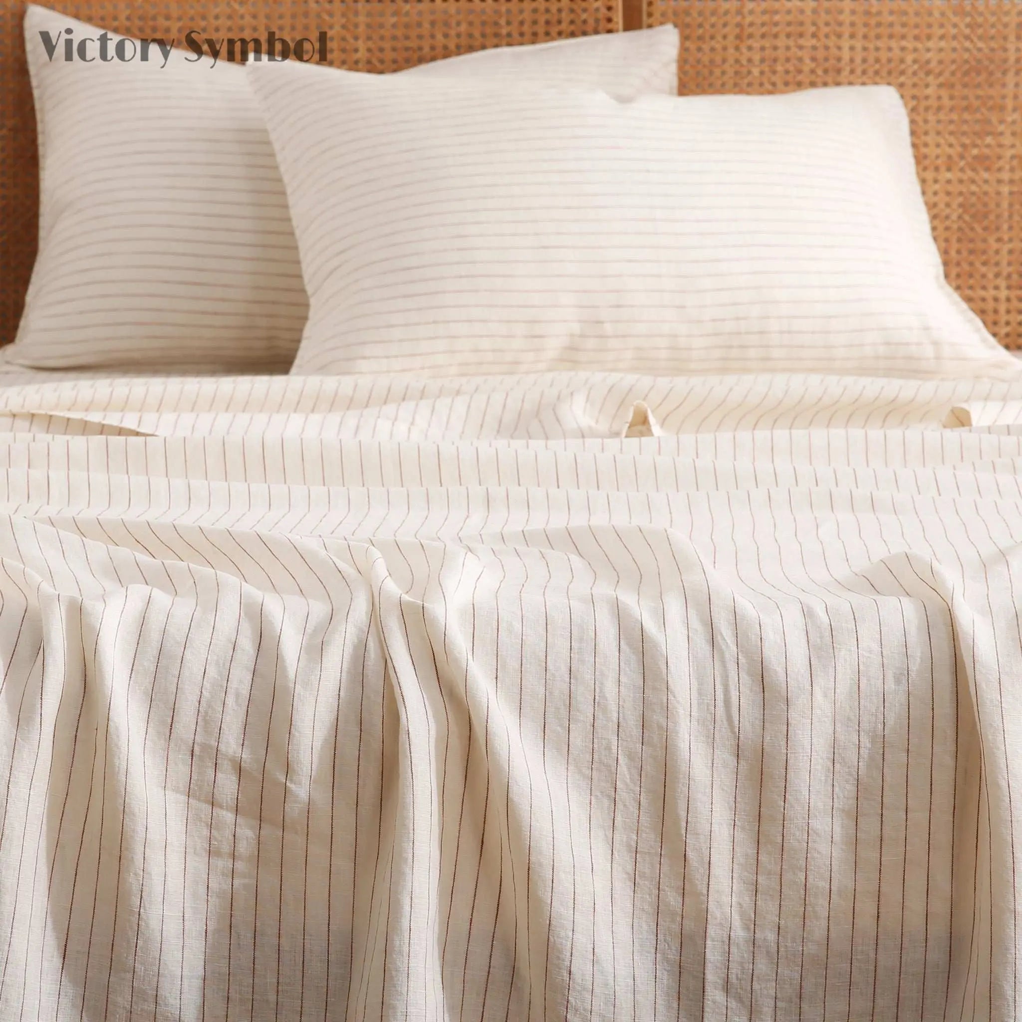 Red Stripe 100% Organic Linen Yarn Dyed Flat Sheet - Victory Symbol