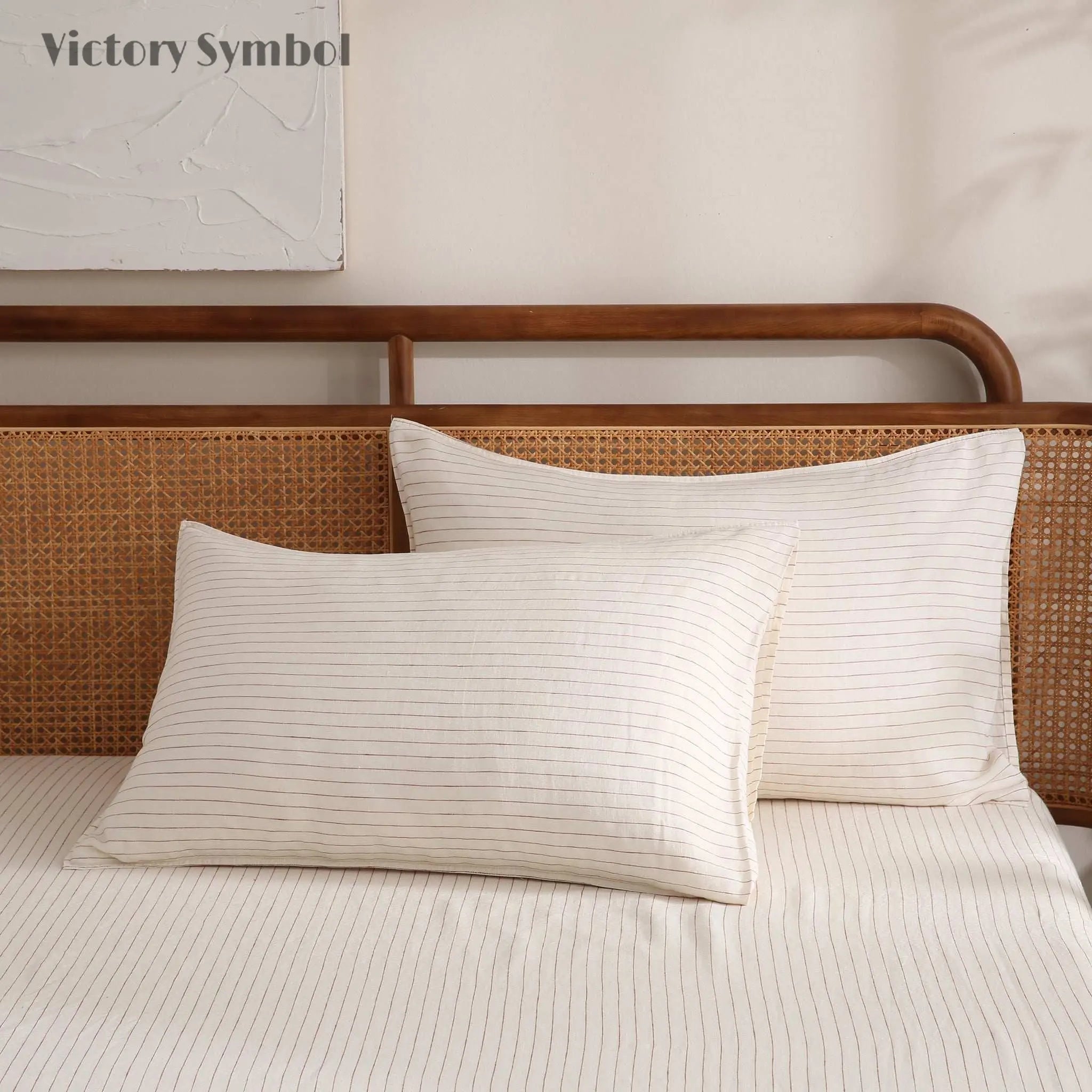 Red Stripe 100% Organic Linen Yarn Dyed Pillowcases - Victory Symbol