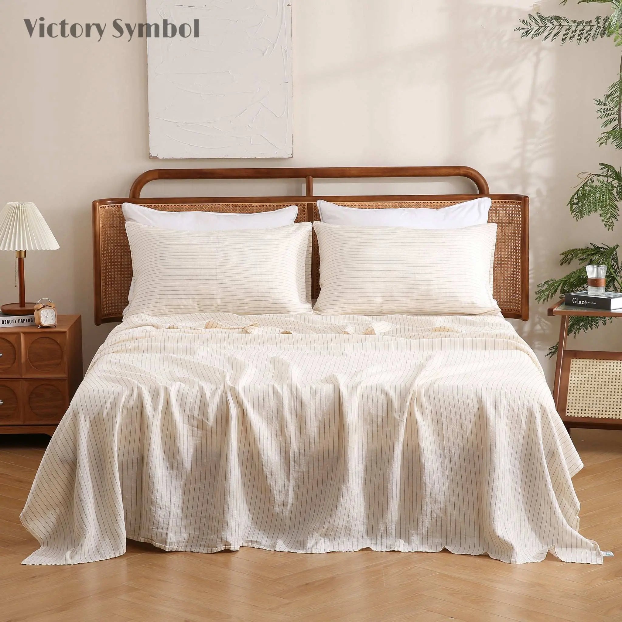 Red Stripe 100% Organic Linen Yarn Dyed Sheets Set - Victory Symbol