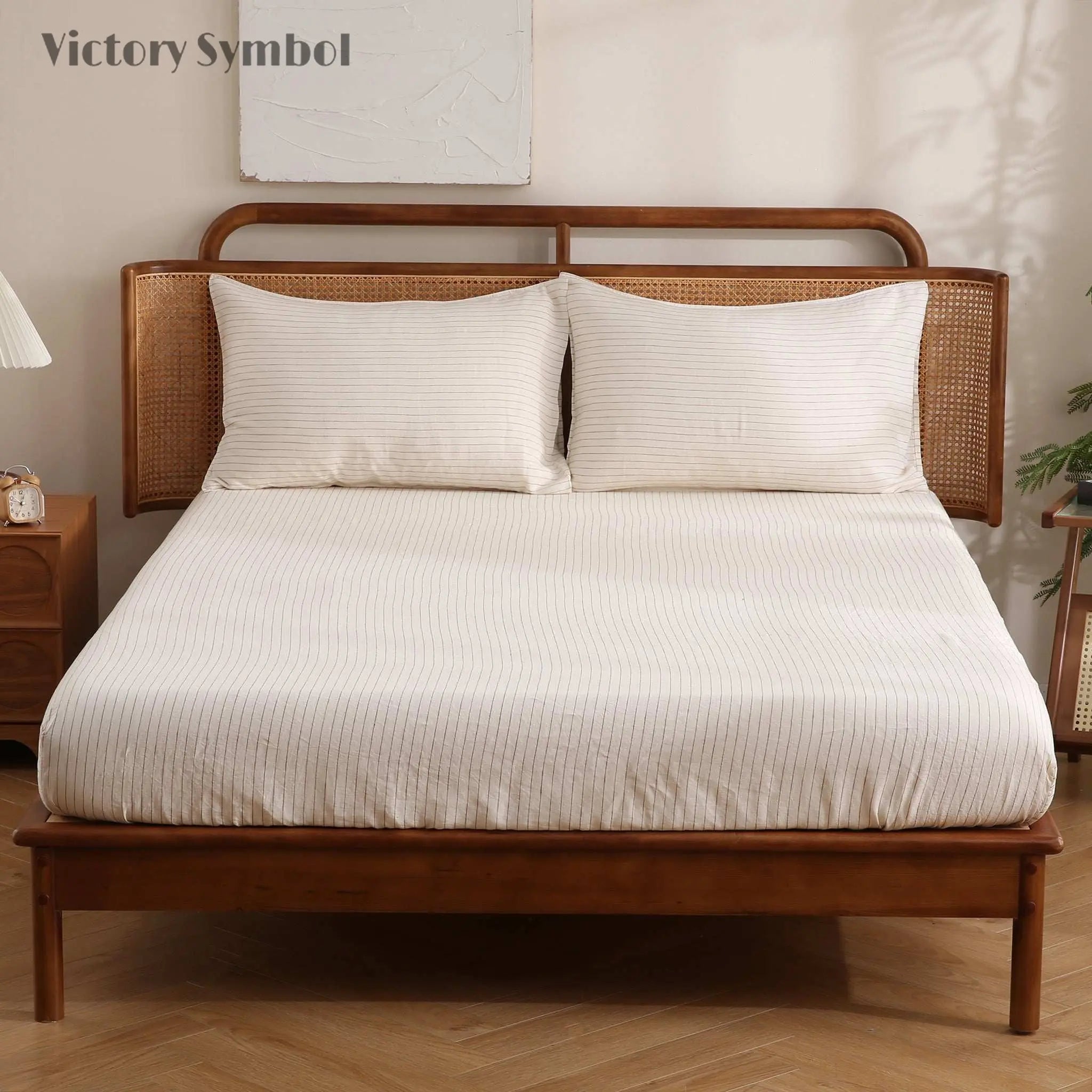 Red Stripe 100% Organic Linen Yarn Dyed Sheets Set - Victory Symbol