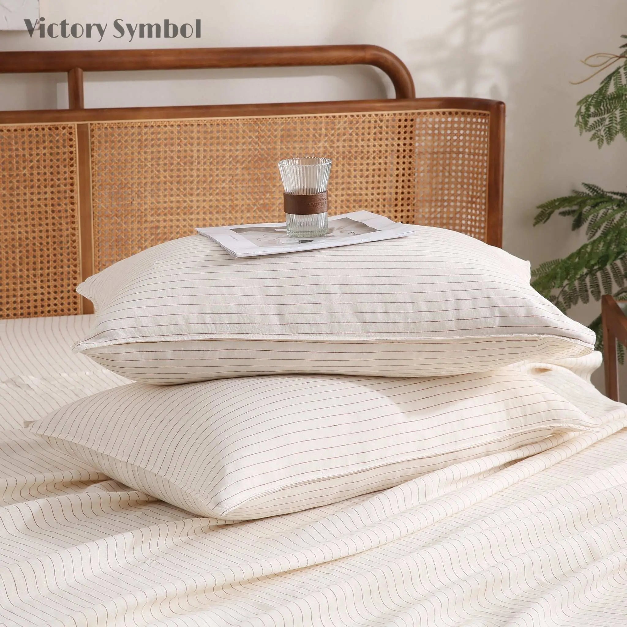 Red Stripe 100% Organic Linen Yarn Dyed Sheets Set - Victory Symbol