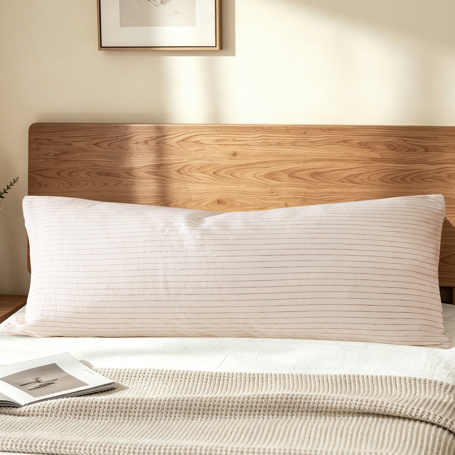 Red Stripe 100% Organic Linen Body Yarn Dyed Pillowcase-Victory Symbol