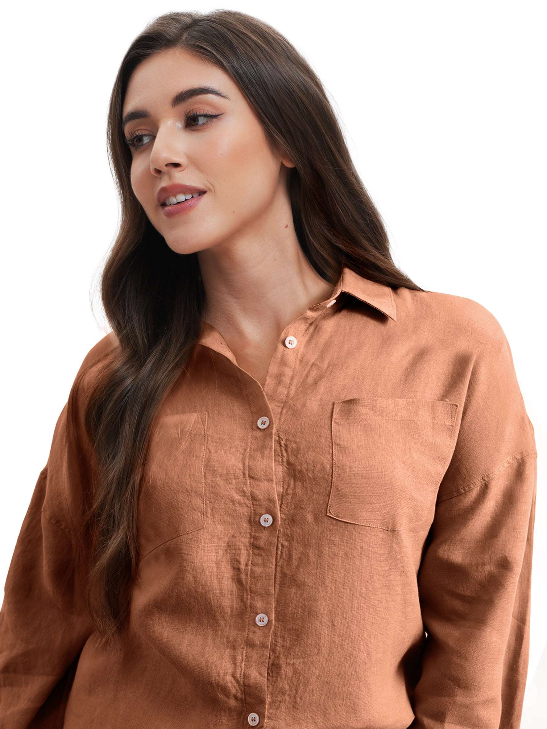 Rust 100% Organic Linen Long Sleeve Shirt-Victory Symbol