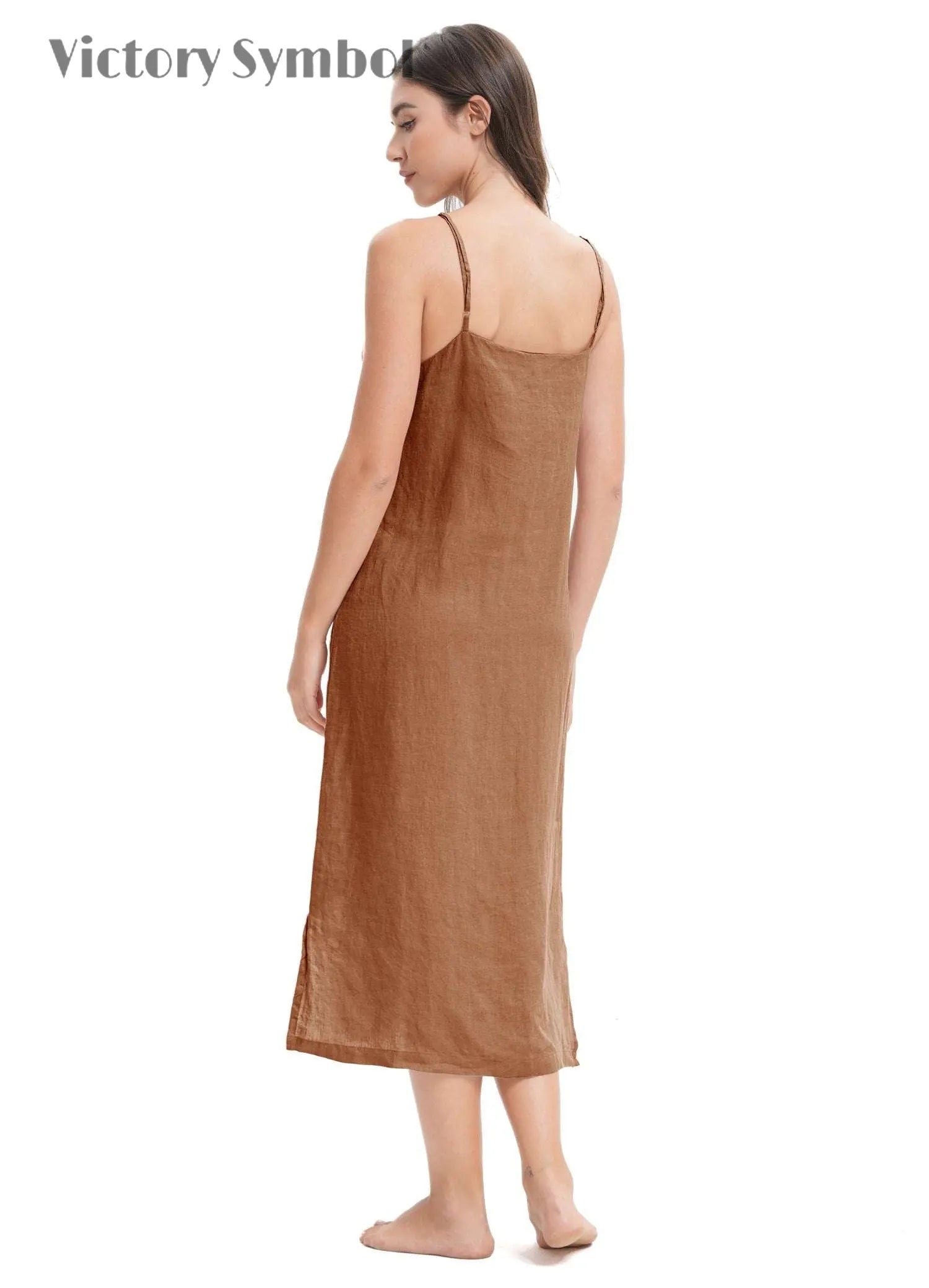 Rust 100% Organic Linen Midi Dress - Victory Symbol