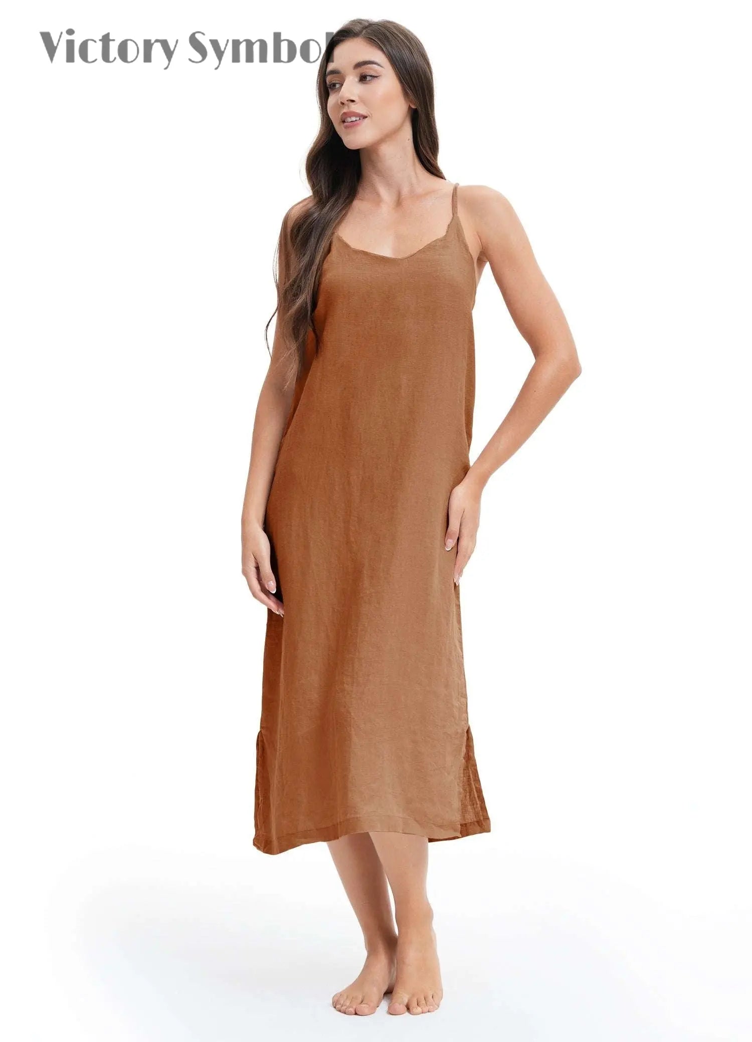 Rust 100% Organic Linen Midi Dress - Victory Symbol