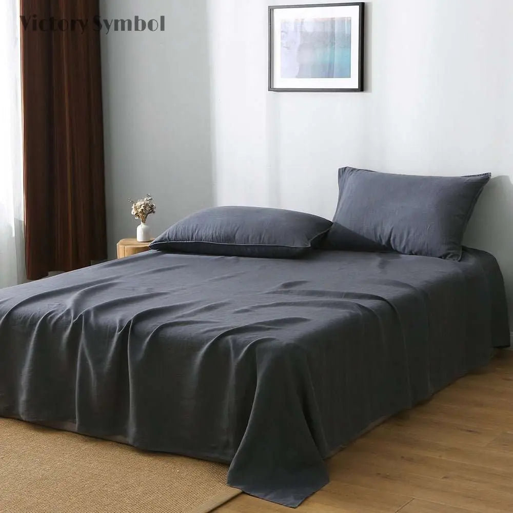 Silver Gray 100% Organic Linen Flat Sheet - Victory Symbol