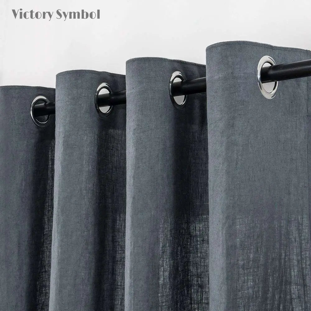 Silver Grey 100% Organic Linen Curtain for Bedroom Living Room - Victory Symbol