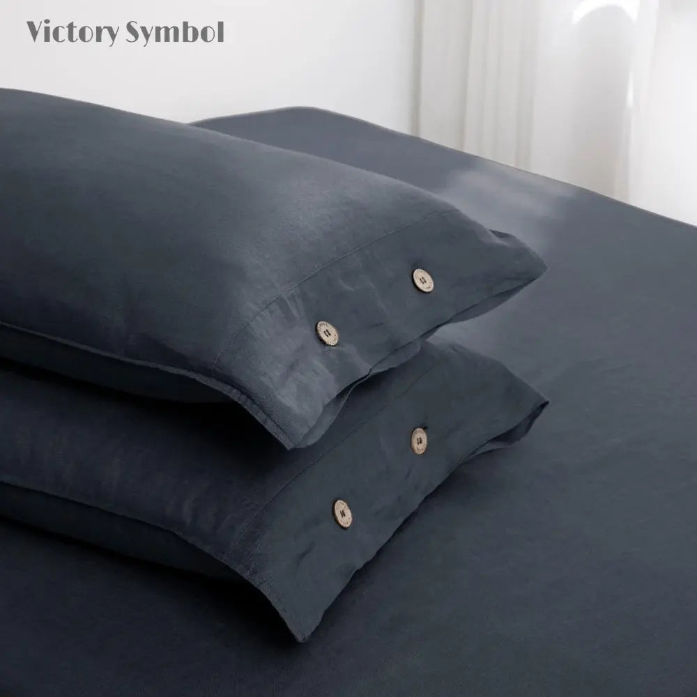 Silver Grey 100% Organic Linen Pillowcases With Coconut Button Closure - Victory Symbol