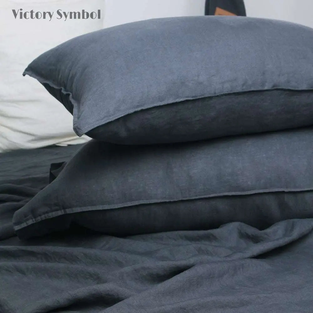 Silver Grey 100% Organic Linen Pillowcases - Victory Symbol