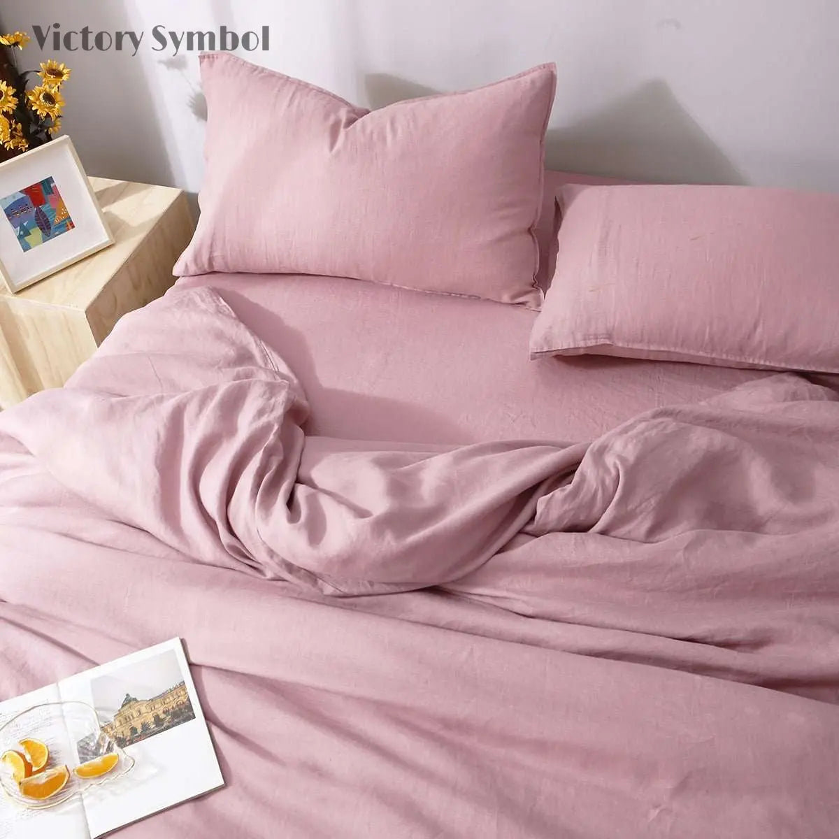 Sunset Warm Tone 100% Organic Linen Bedding Bundle - Victory Symbol