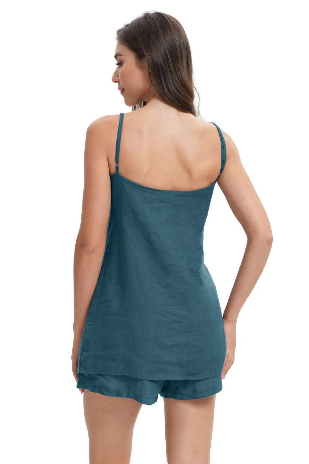 Teal Green Women's Linen Camisole Tank Top-victory symbol