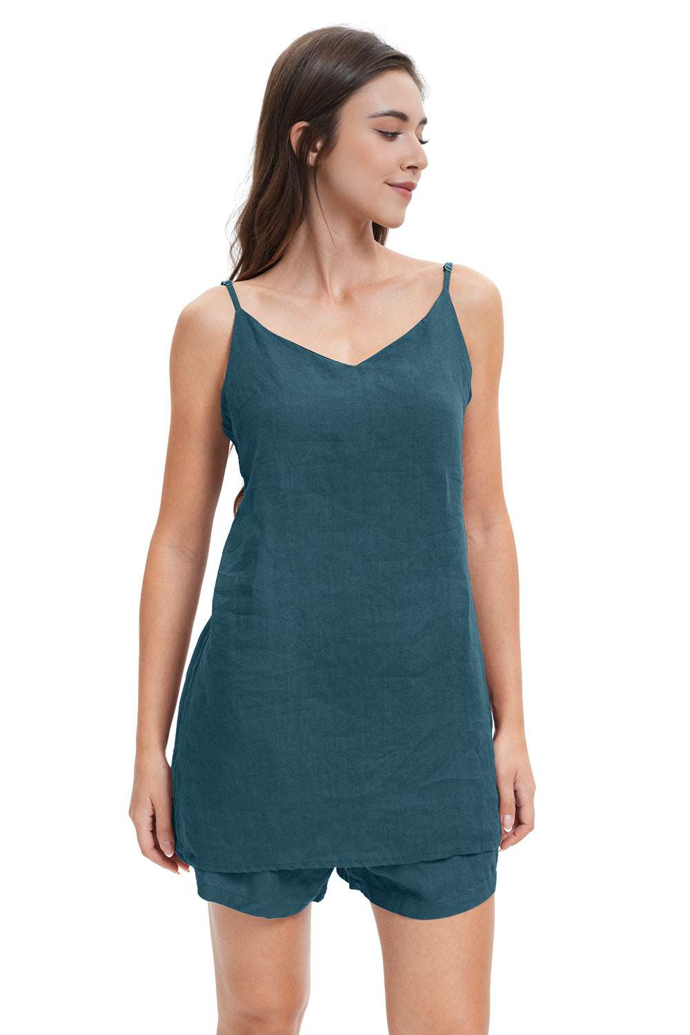 Teal Green Women's Linen Camisole Tank Top-victory symbol