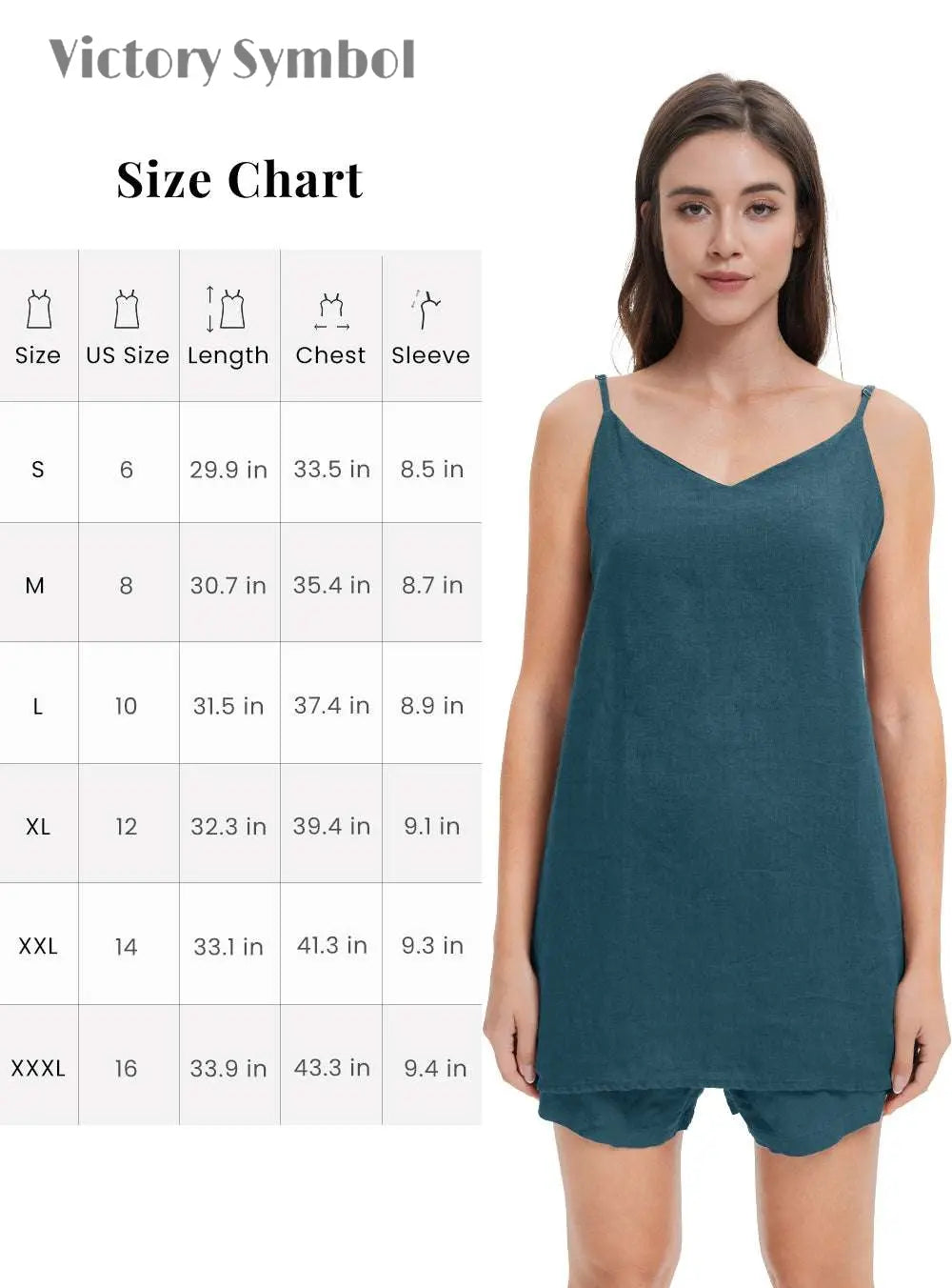 Teal Green Women's Linen Camisole Tank Top V - Neck Loose Casual Adjustable Strap - Victory Symbol
