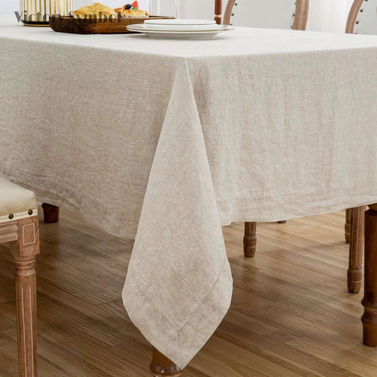 Thick Natural Undyed Linen 100% Organic Linen Tablecloth - Victory Symbol