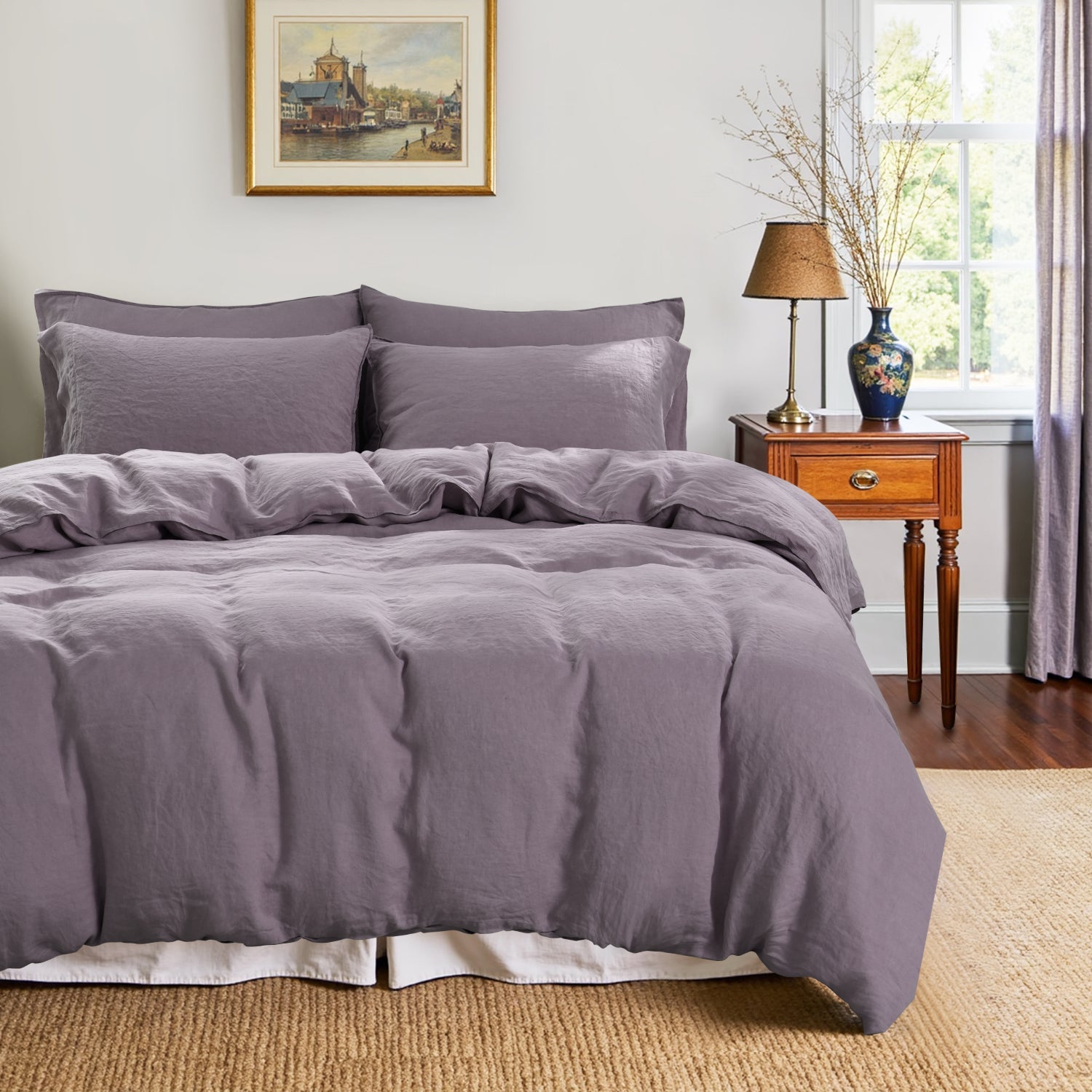 Twilight Lilac Purple 100% Organic Linen Duvet Cover(Only 1 Piece) - Victory Symbol