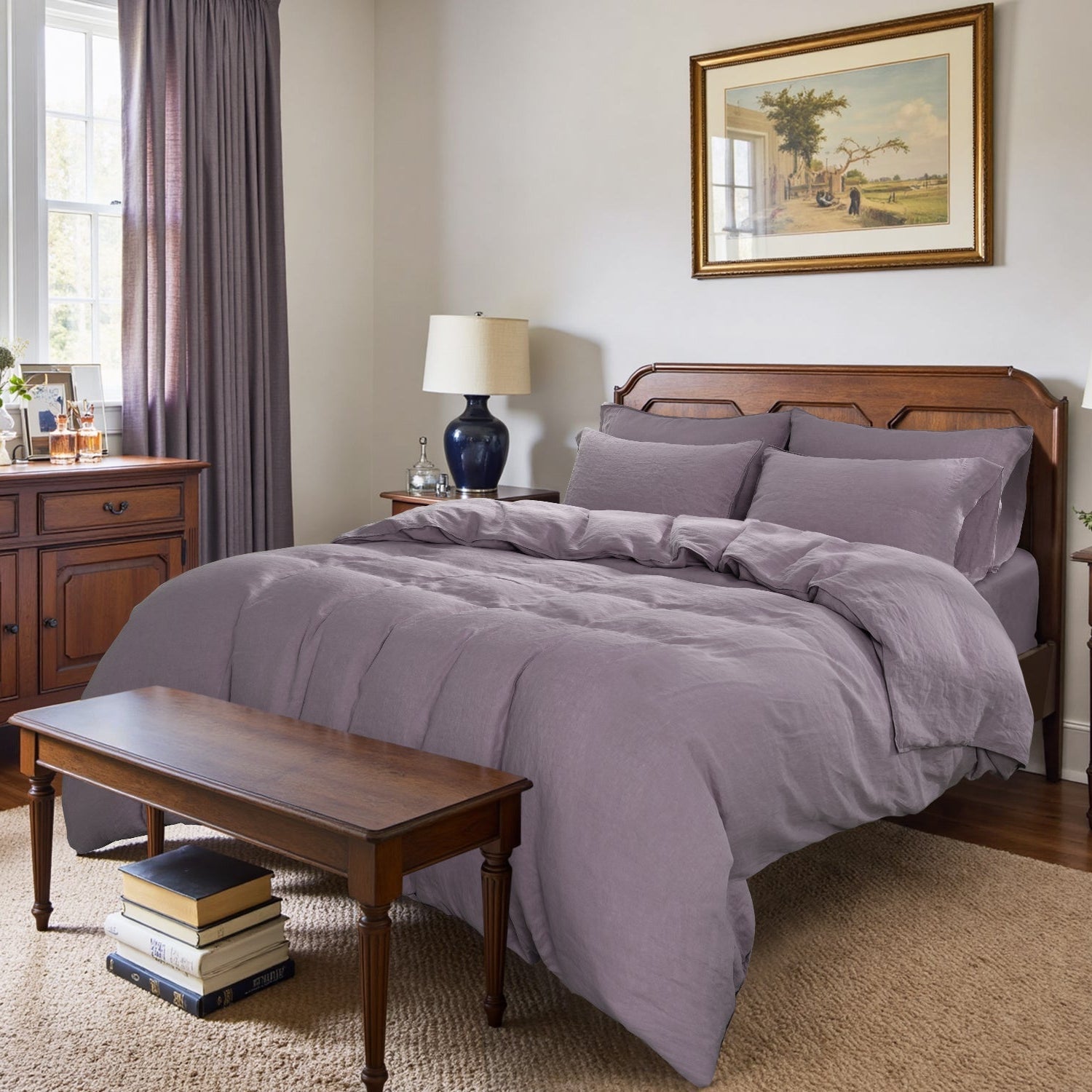 Twilight Lilac Purple 100% Organic Linen Duvet Cover Set - Victory Symbol