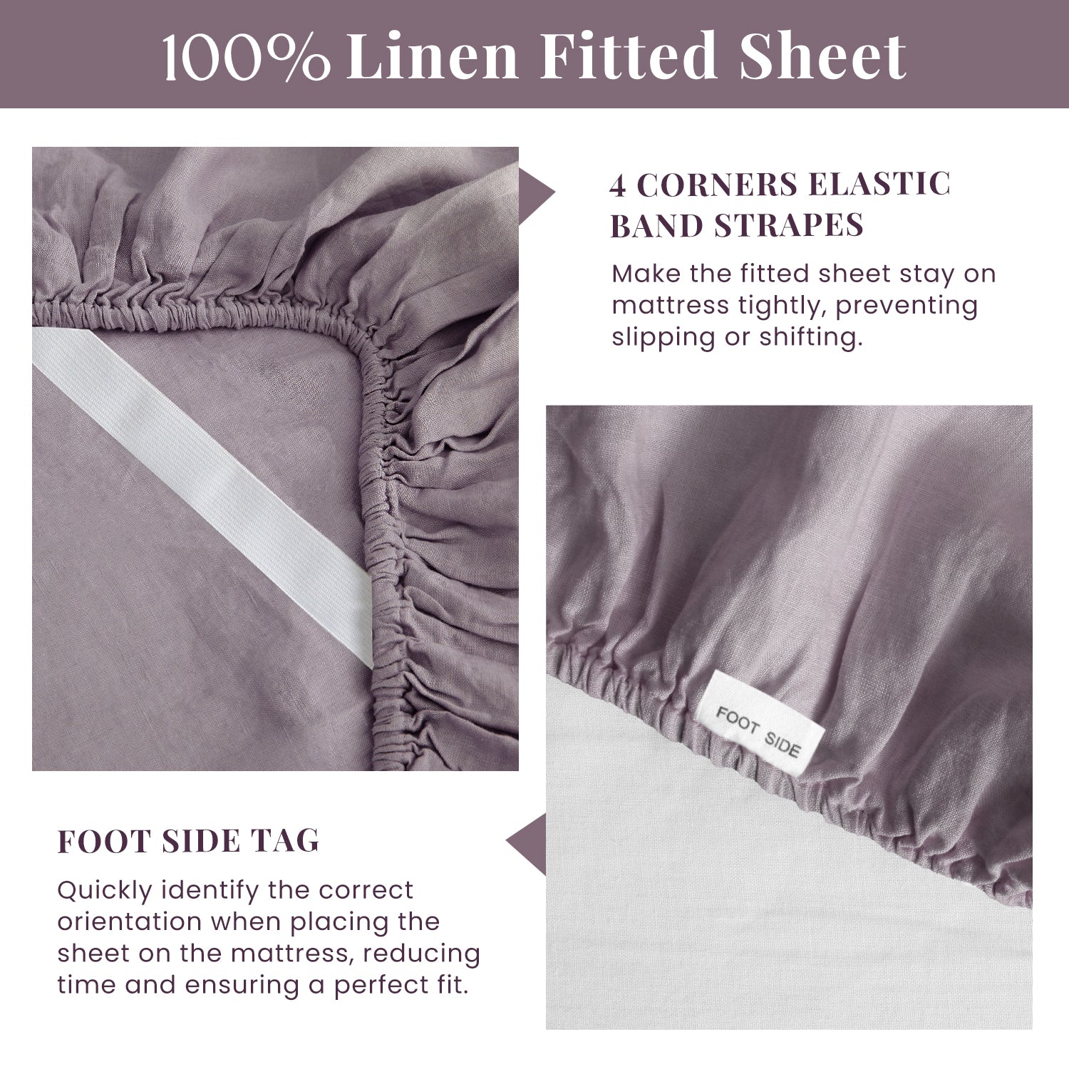Twilight Lilac Purple 100% Organic Linen Fitted Sheet.