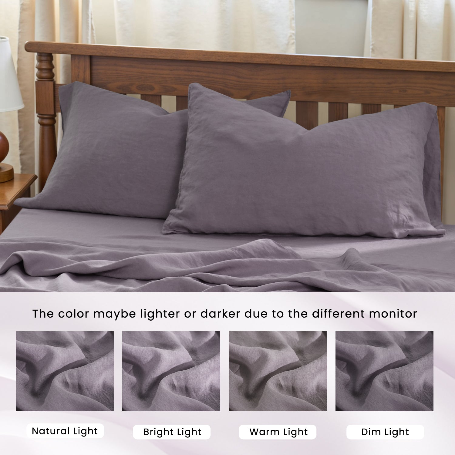 Twilight Lilac Purple 100% Organic Linen Pillowcases.