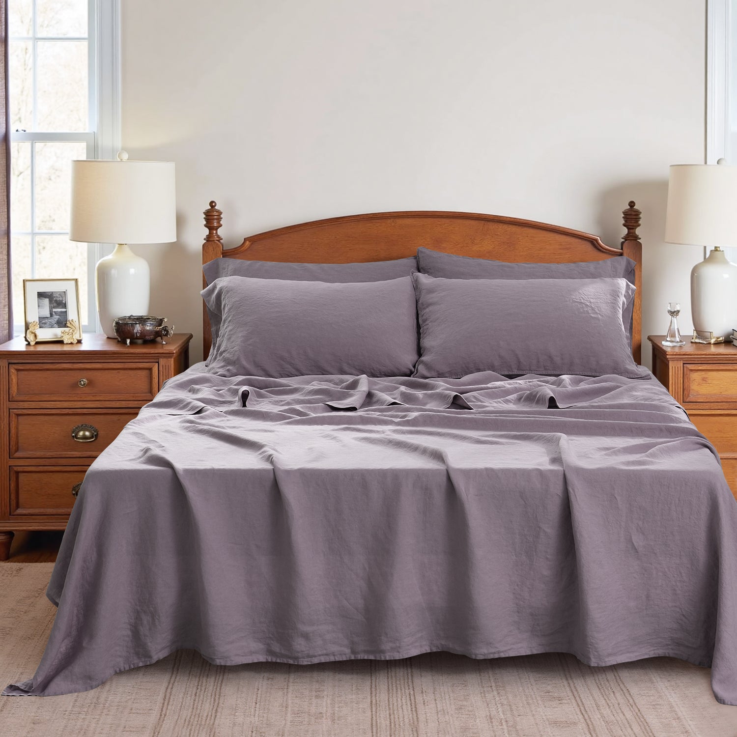 Twilight Lilac Purple 100% Organic Linen Sheets Set.