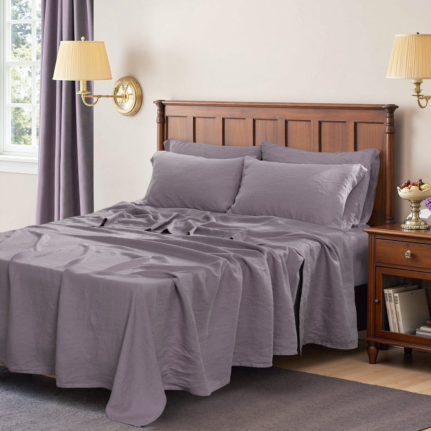 Twilight Lilac Purple 100% Organic Linen Sheets Set.
