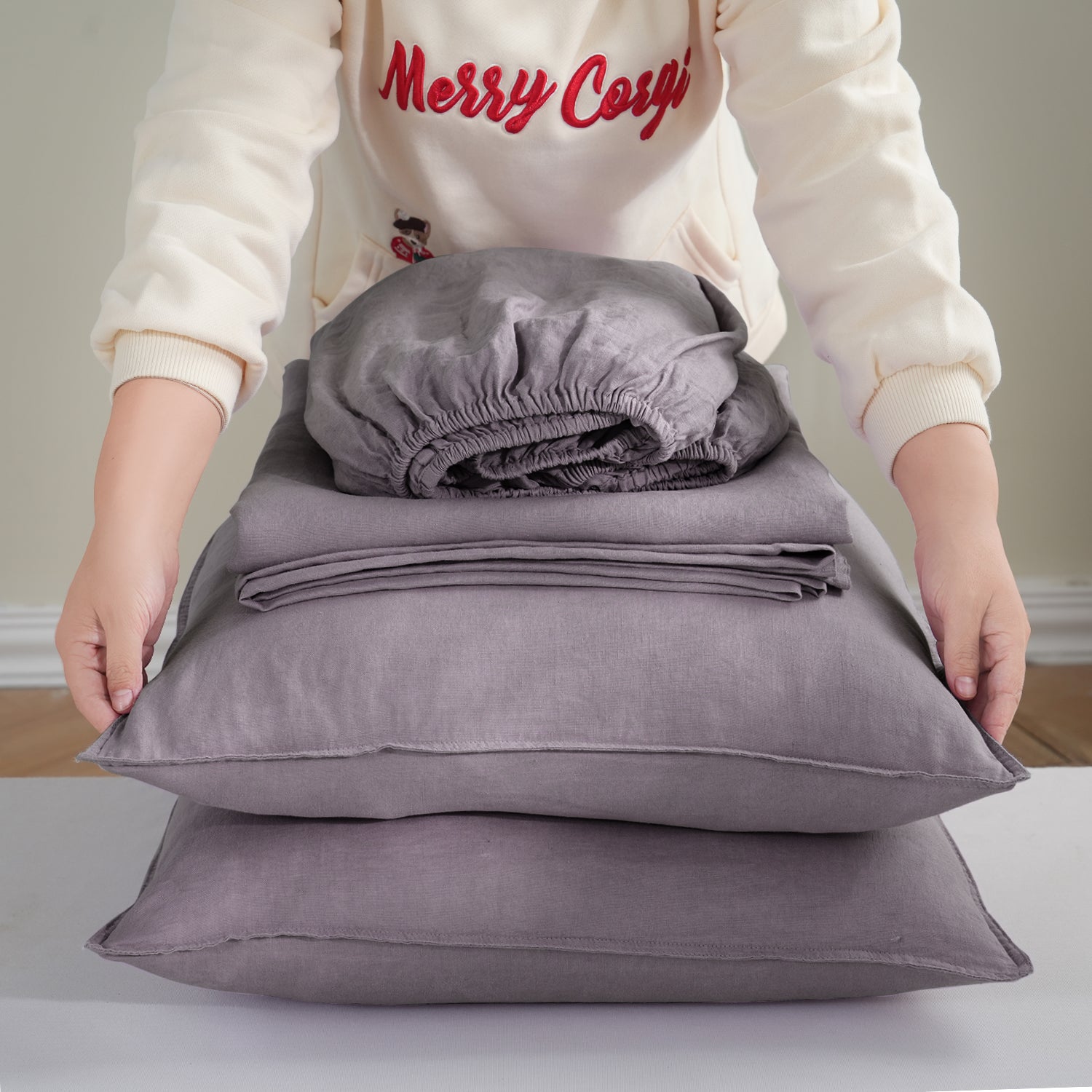 Twilight Lilac Purple 100% Organic Linen Sheets Set.