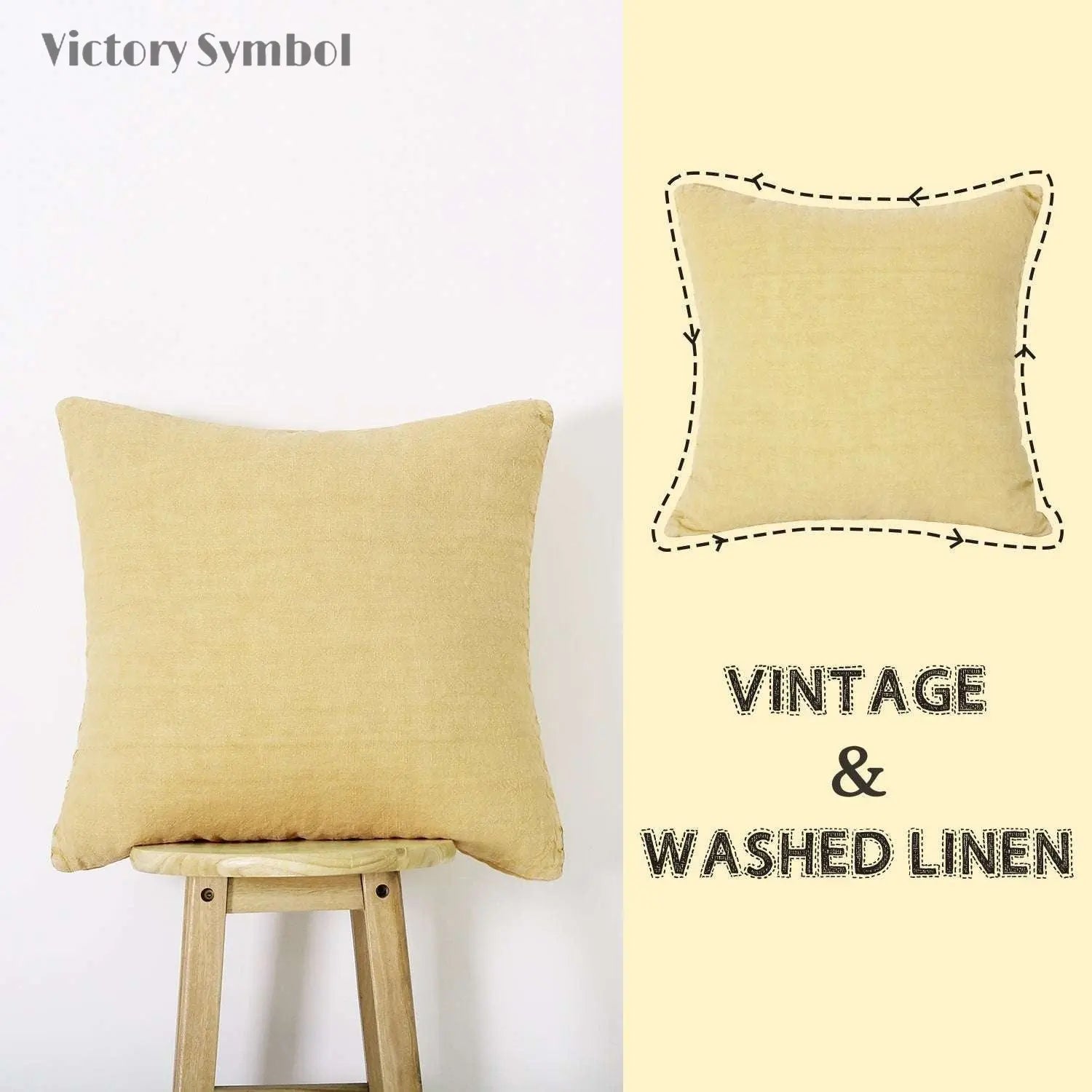 Vanilla Yellow 100% Organic Linen Euro Pillowcases - Victory Symbol