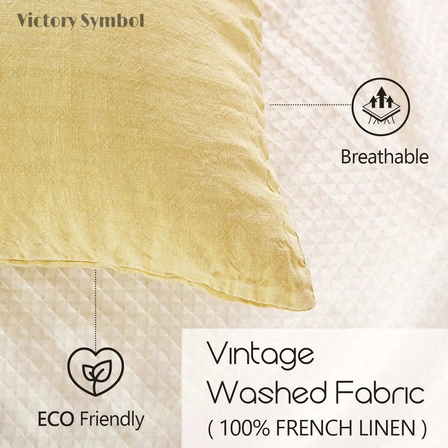 Vanilla Yellow 100% Organic Linen Euro Pillowcases - Victory Symbol