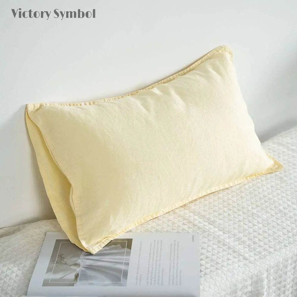 Vanilla Yellow 100% Organic Linen Lumbar Pillowcases - Victory Symbol