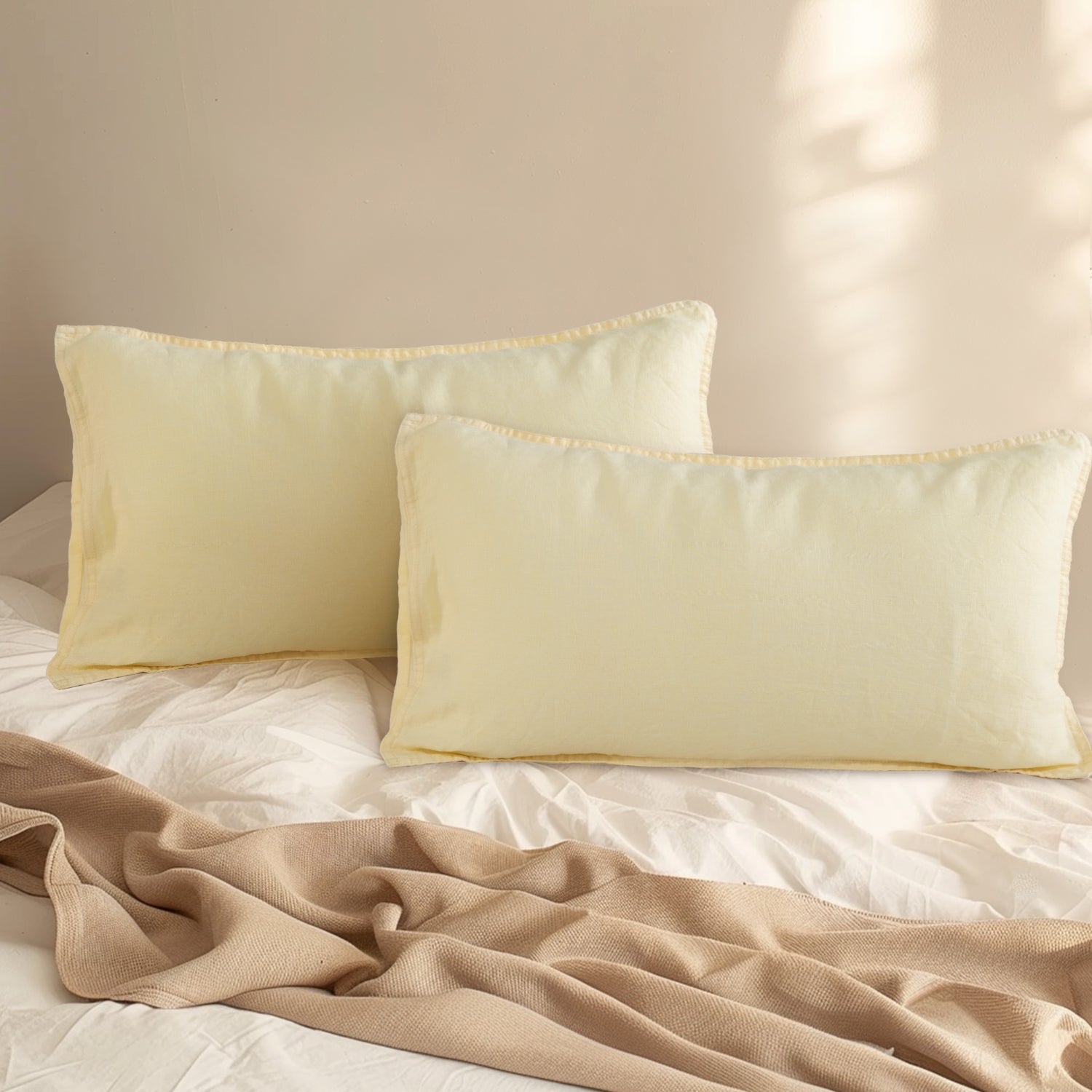 Vanilla Yellow 100% Organic Linen Lumbar Pillowcases