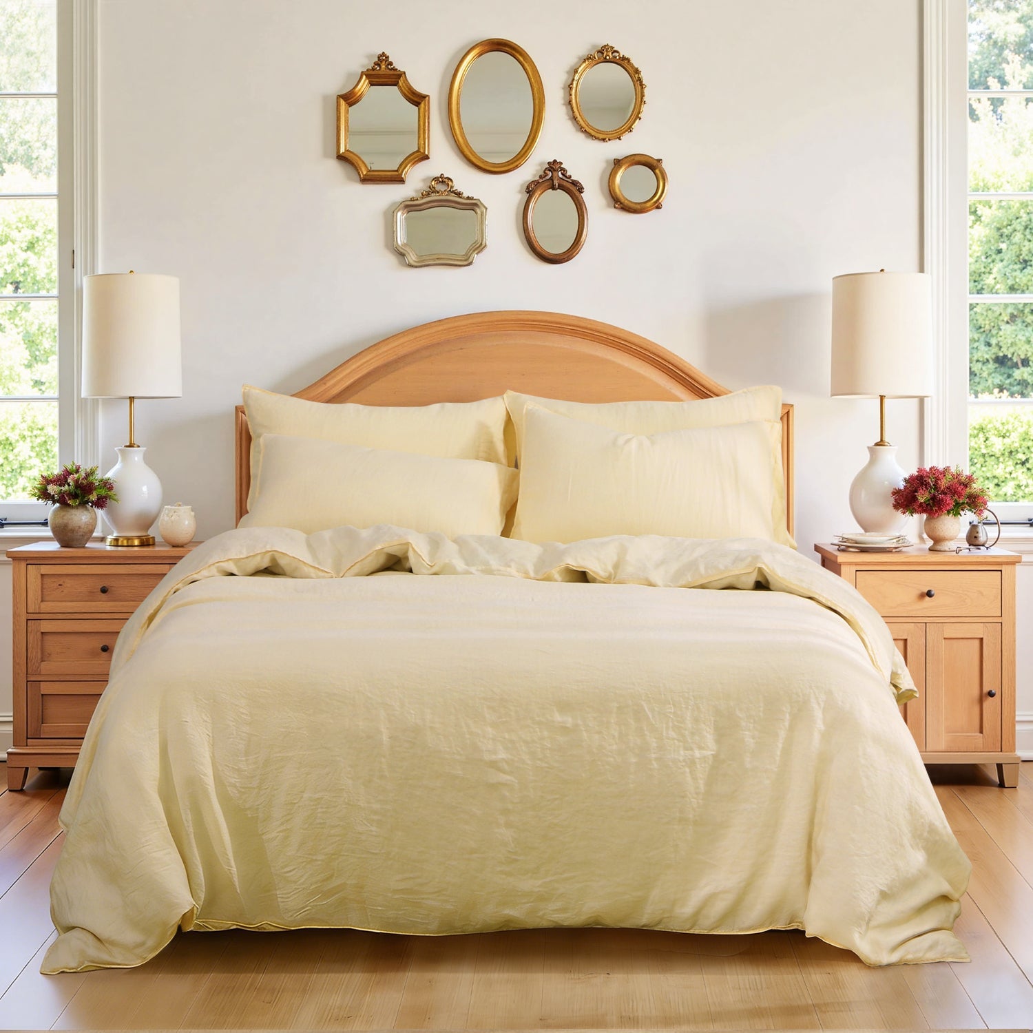 Vanilla Yellow 100% Organic Linen Duvet Cover Set-Victory Symbol