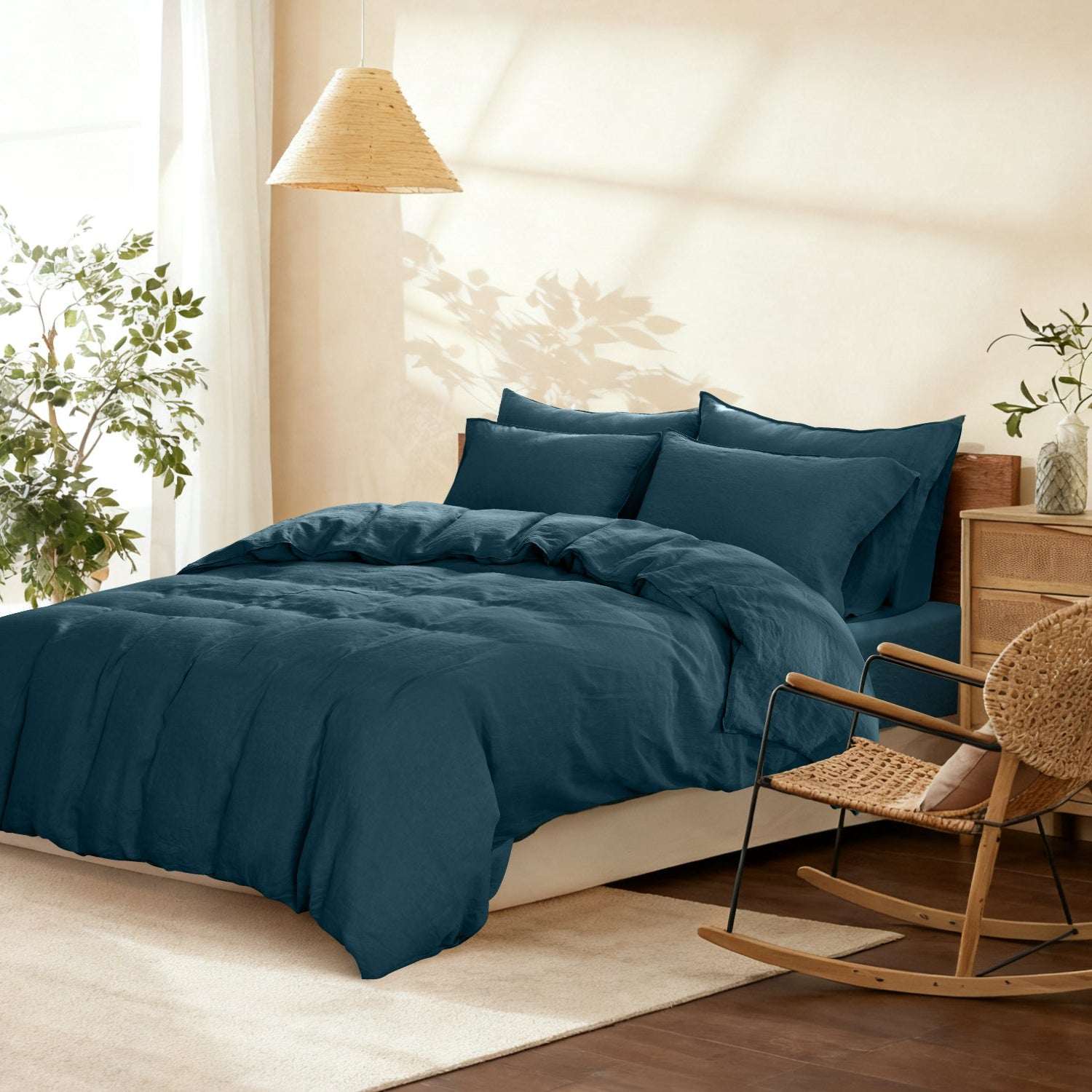 Vintage Blue 100% Organic Linen Duvet Cover  (Only 1 Piece)-victory symbol