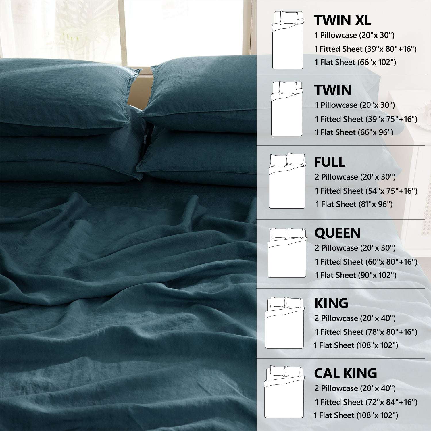 Vintage Blue 100% Organic Linen Sheets Set - Victory Symbol