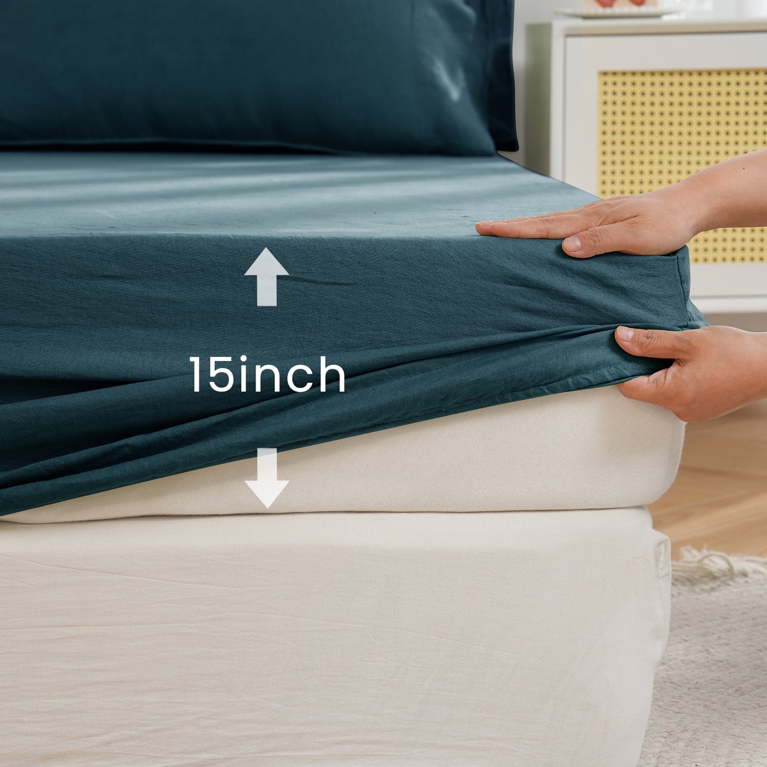 Vintage Blue 100% Organic Linen Fitted Sheet - Victory Symbol