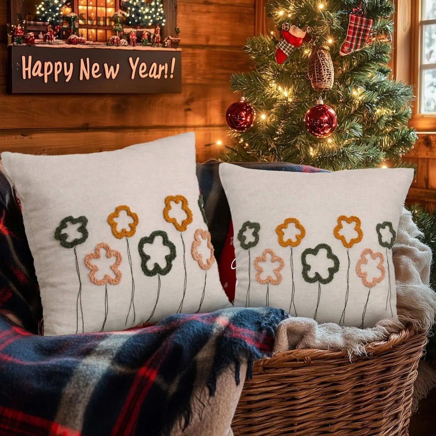 Woven flower pattern 100% Organic Linen Euro Pillowcase - Victory Symbol