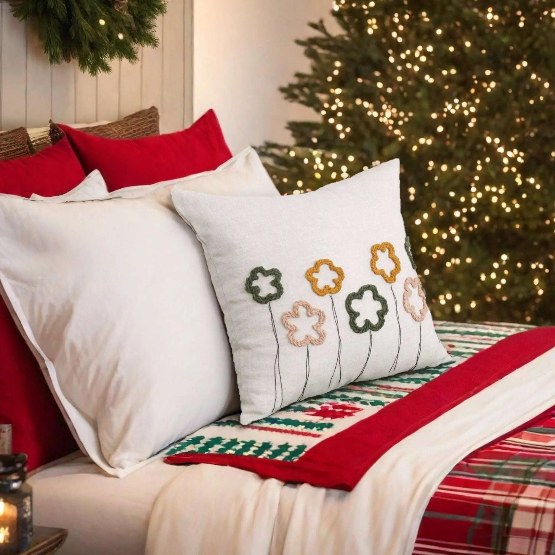 Woven flower pattern 100% Organic Linen Euro Pillowcase - Victory Symbol