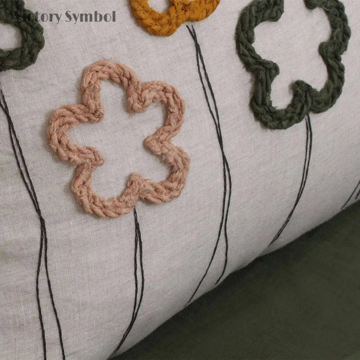 Woven flower pattern 100% Organic Linen Euro Pillowcase - Victory Symbol