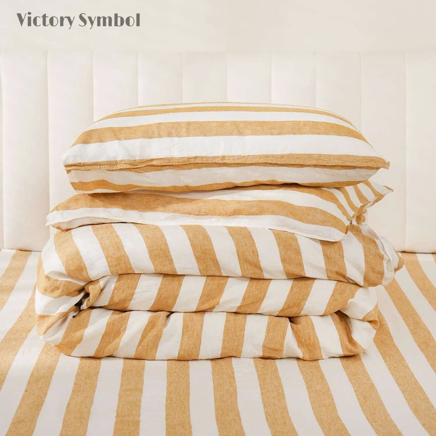 Yellow Stripe 100% Organic Linen Yarn Dyed Duvet Cover  (Only 1 Piece).