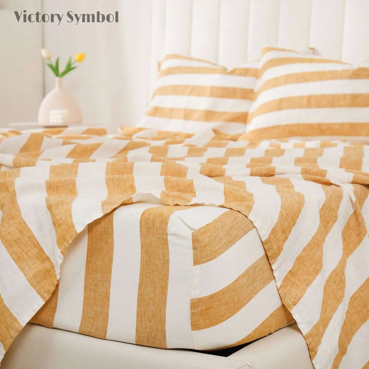 Yellow Stripe 100% Organic Linen Yarn Dyed Fitted Sheet - Victory Symbol