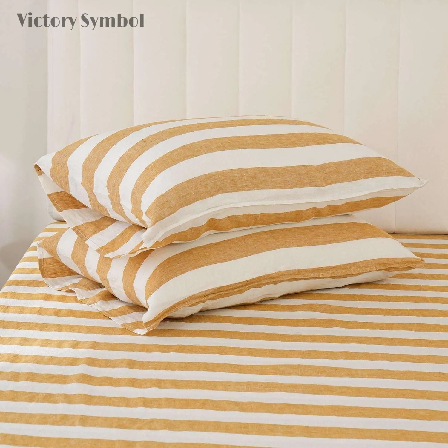 Yellow Stripe 100% Organic Linen Yarn Dyed Pillowcases - Victory Symbol