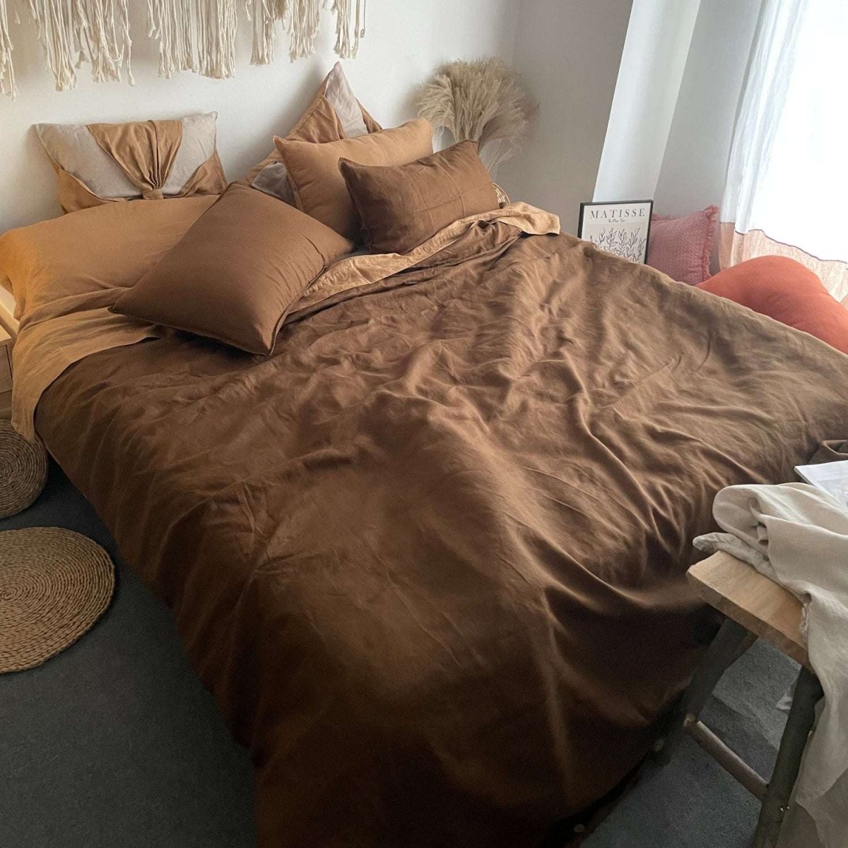 Amber ＆ Mocha 100% Organic Linen Bedding Bundle - Victory Symbol