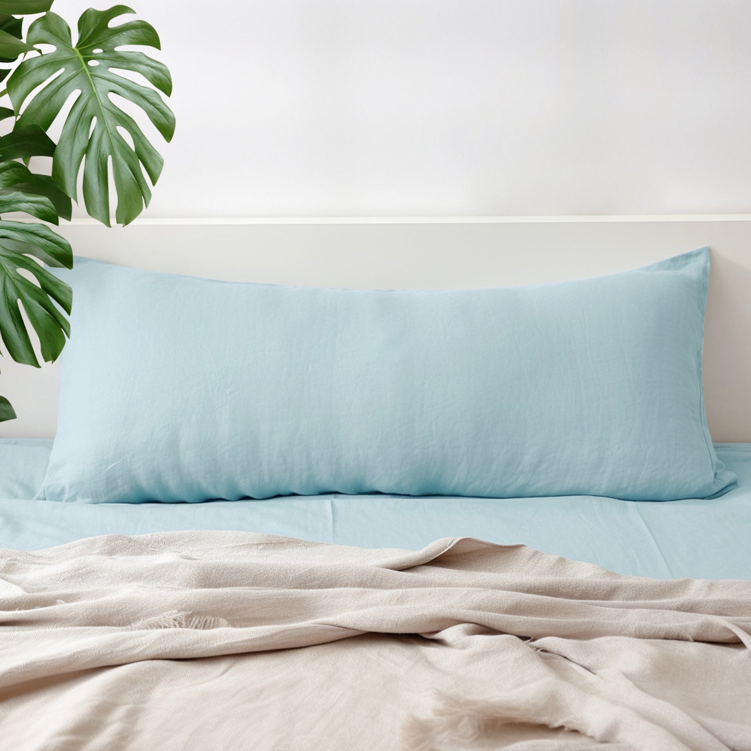 Aqua Blue 100% Organic Linen Body Pillowcase - Victory Symbol