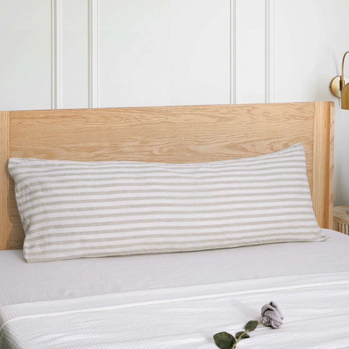 Beige Stripe 100% Organic Linen Body Yarn Dyed Pillowcase - Victory Symbol