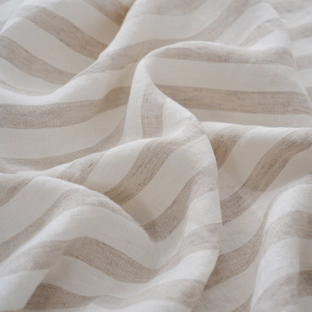 Beige Stripe 100% Organic Linen Yarn Dyed Flat Sheet - Victory Symbol