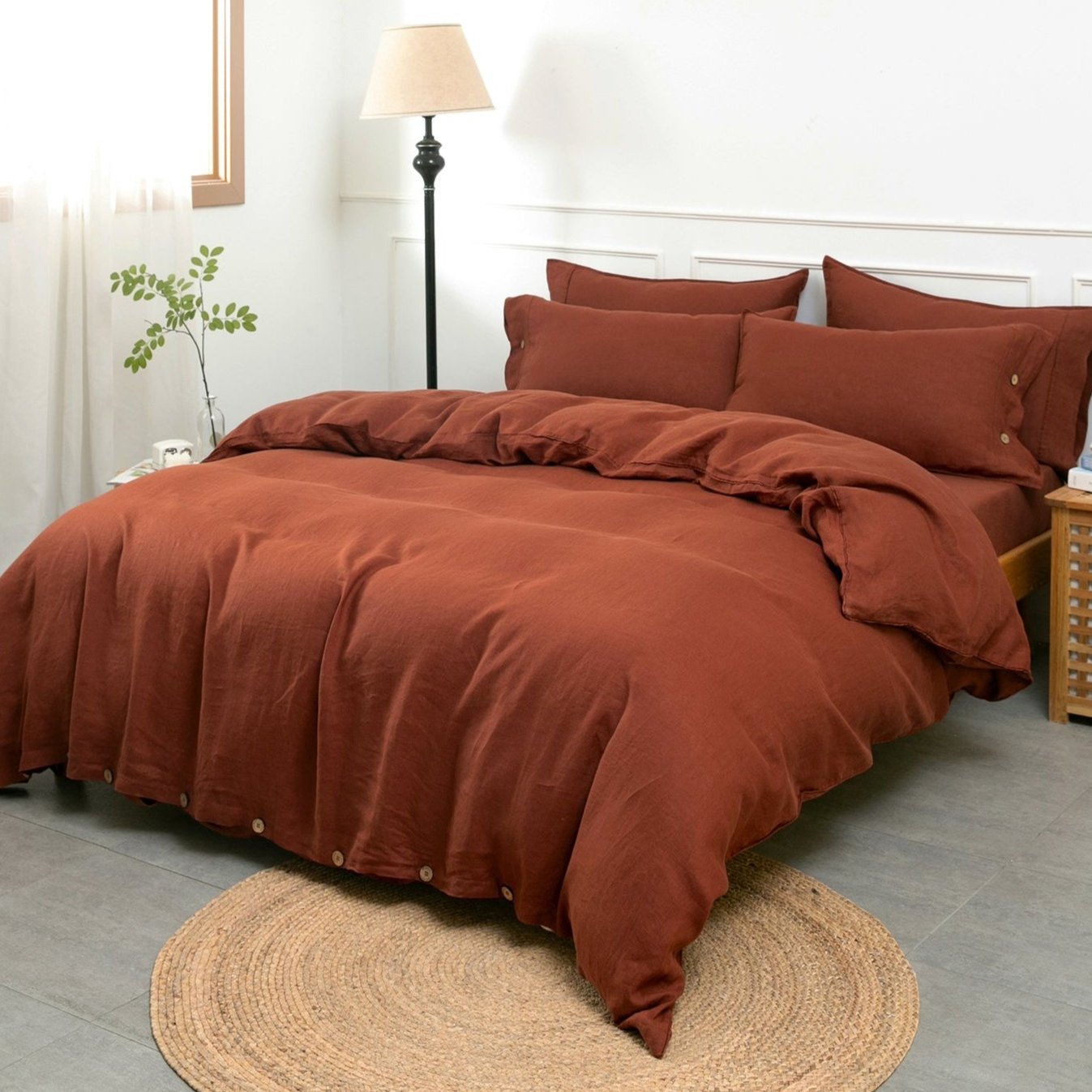 Burgundy 100% Organic Linen Duvet Cover Set - Victory Symbol