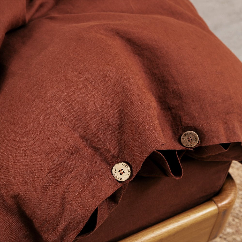 Burgundy 100% Organic Linen Duvet Cover Set - Victory Symbol