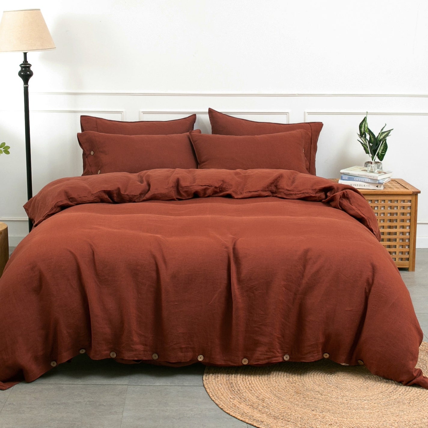 Burgundy 100% Organic Linen Duvet Cover Set - Victory Symbol