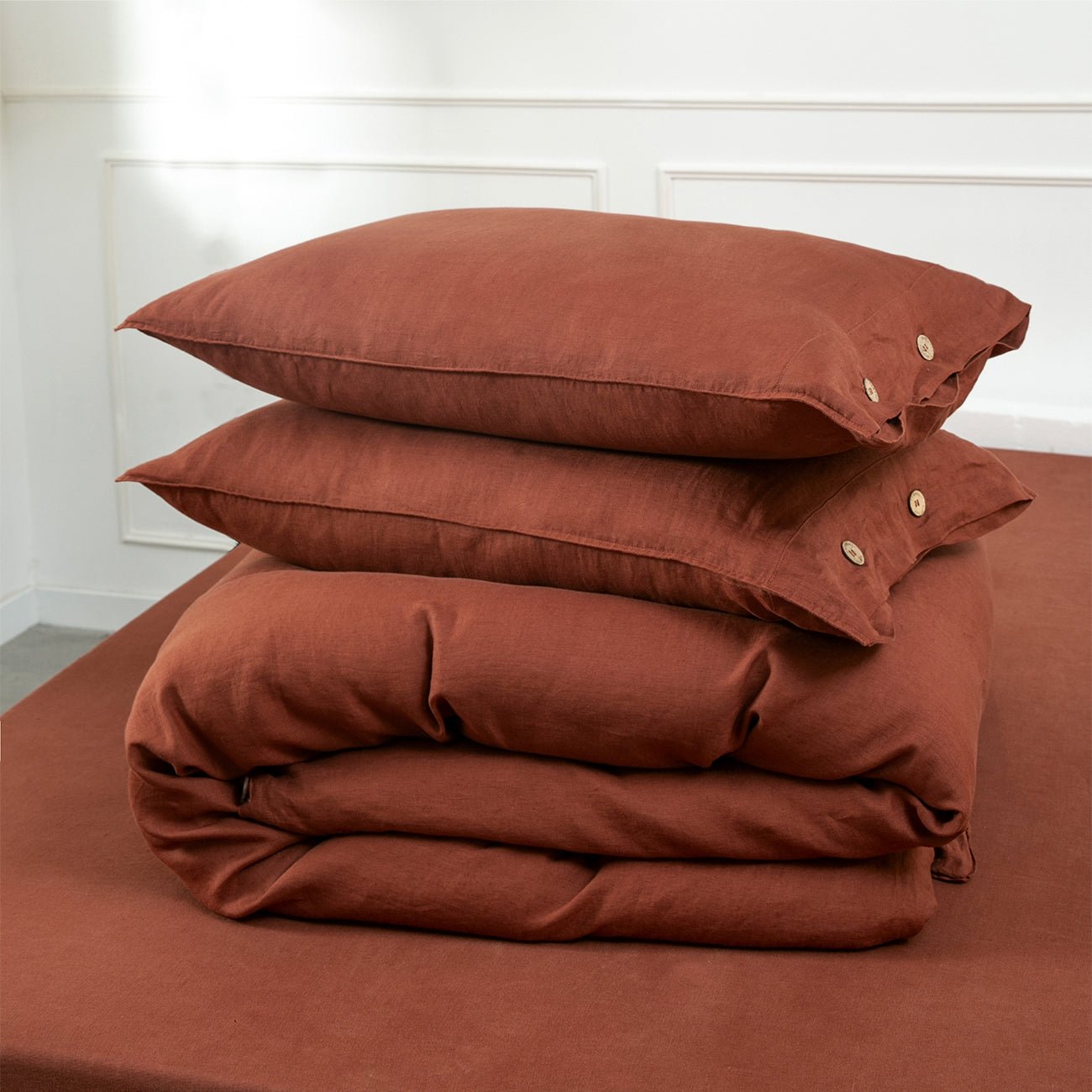 Burgundy 100% Organic Linen Duvet Cover Set - Victory Symbol