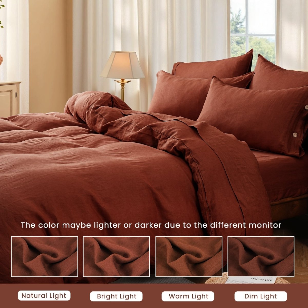 Burgundy 100% Organic Linen Duvet Cover Set - Victory Symbol