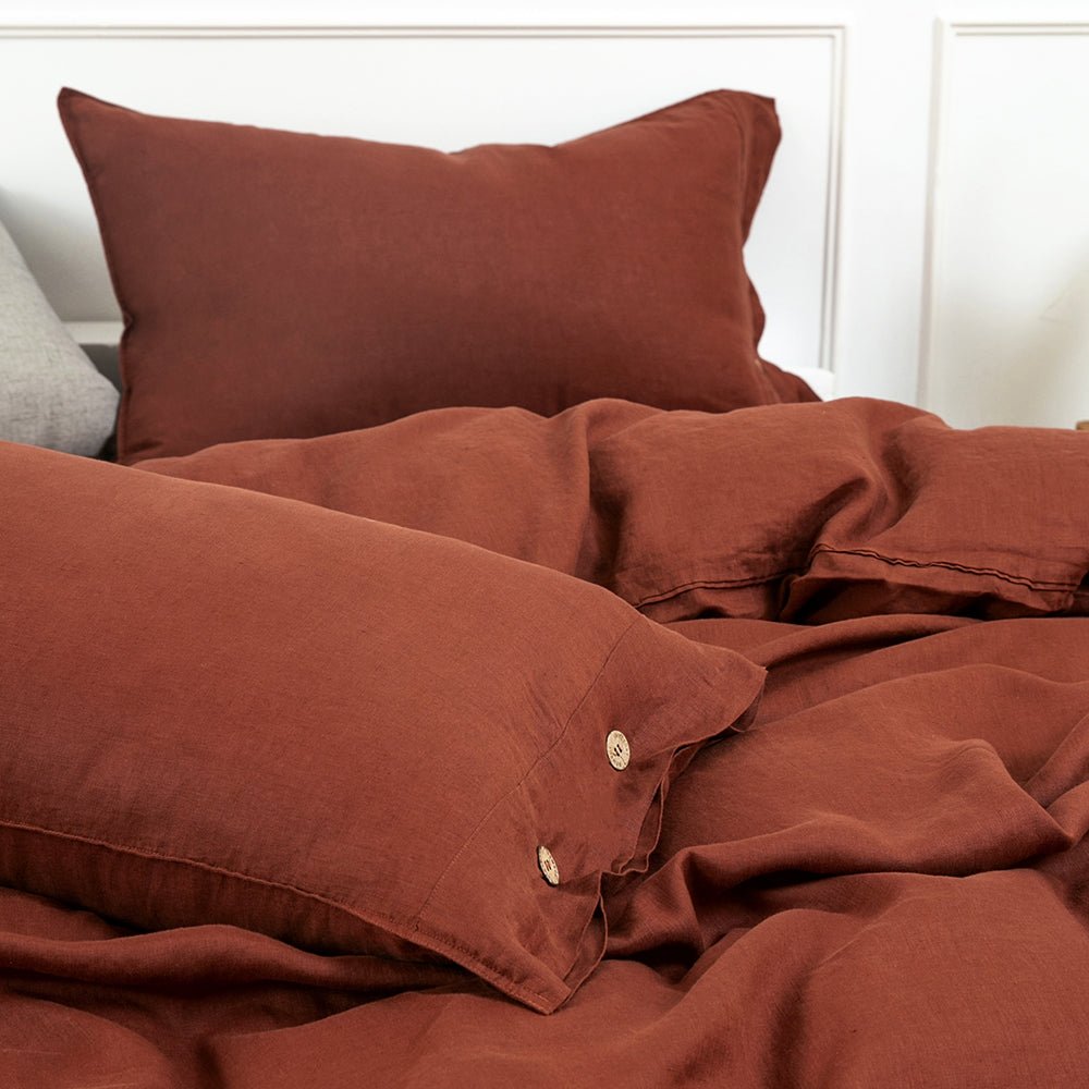 Burgundy 100% Organic Linen Duvet Cover Set - Victory Symbol