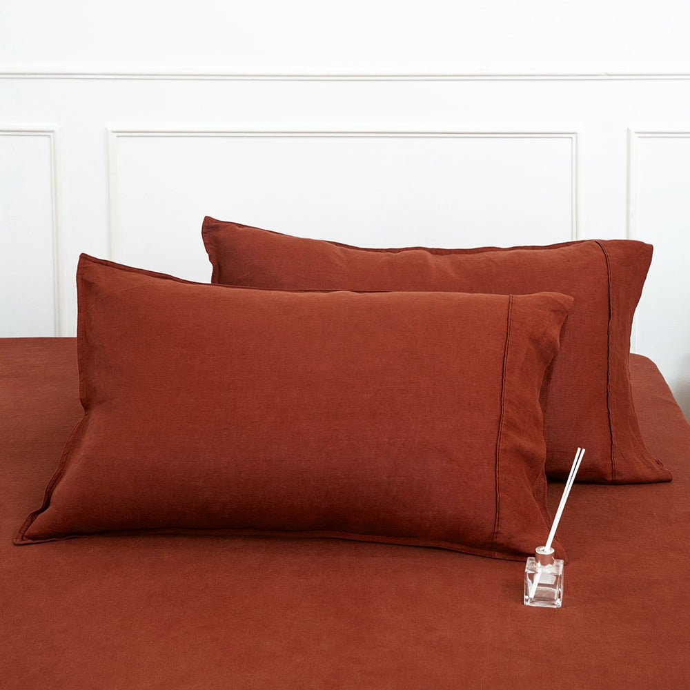 Burgundy 100% Organic Linen Pillowcases - Victory Symbol